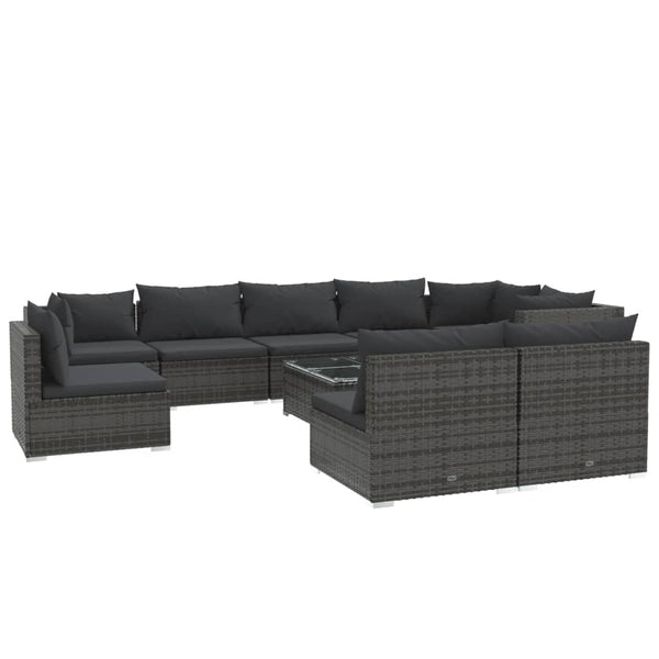 vidaXL 10-piece Garden Lounge Set with Cushions Poly Rattan Grey
