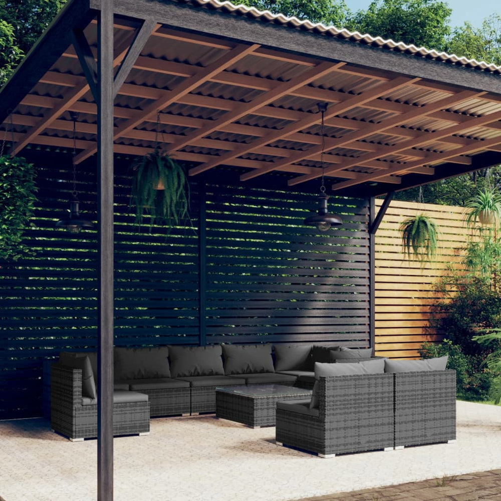 vidaXL 10-piece Garden Lounge Set with Cushions Poly Rattan Grey