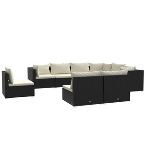 vidaXL 9-piece Garden Lounge Set with Cushions Poly Rattan Black