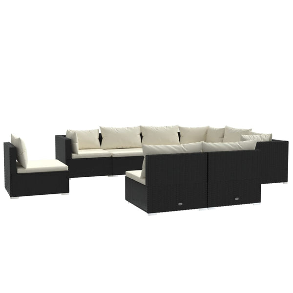 vidaXL 9-piece Garden Lounge Set with Cushions Poly Rattan Black