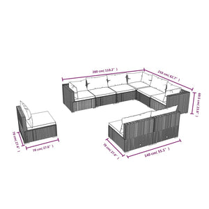 vidaXL 9-piece Garden Lounge Set with Cushions Poly Rattan Black