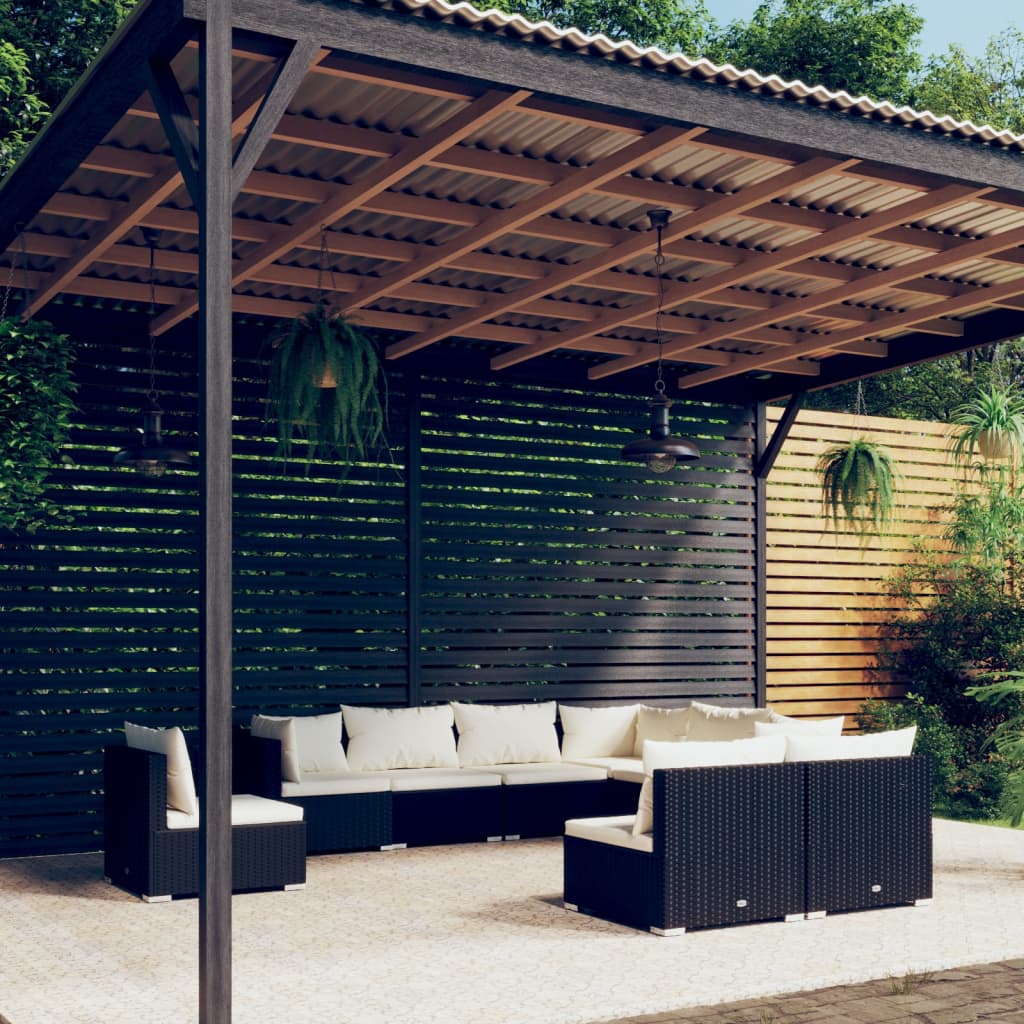 vidaXL 9-piece Garden Lounge Set with Cushions Poly Rattan Black