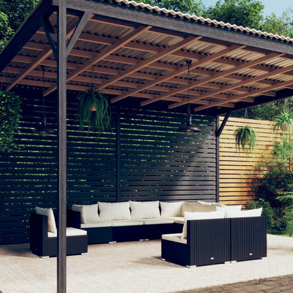vidaXL 9-piece Garden Lounge Set with Cushions Poly Rattan Black