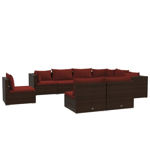 vidaXL 9-piece Garden Lounge Set with Cushions Poly Rattan Brown