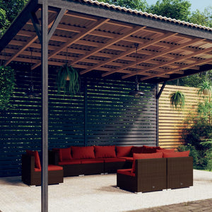 vidaXL 9-piece Garden Lounge Set with Cushions Poly Rattan Brown