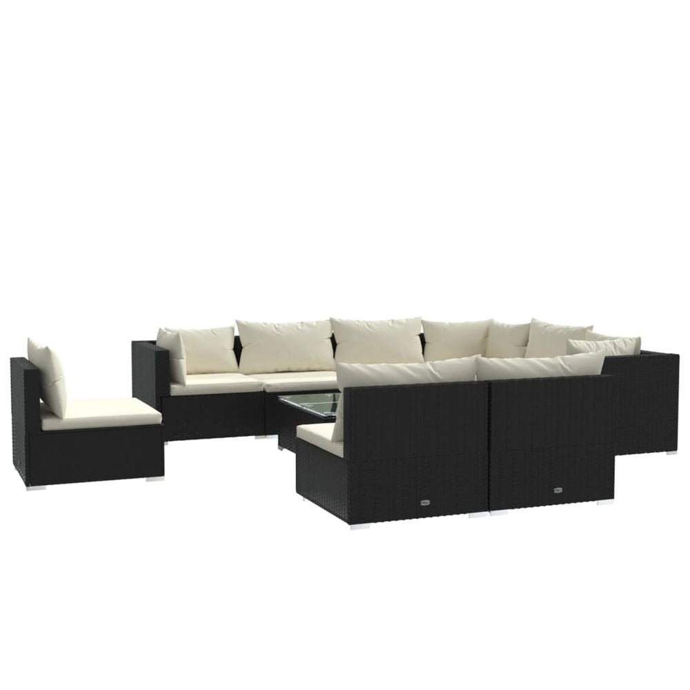 vidaXL 10-piece Garden Lounge Set with Cushions Poly Rattan Black