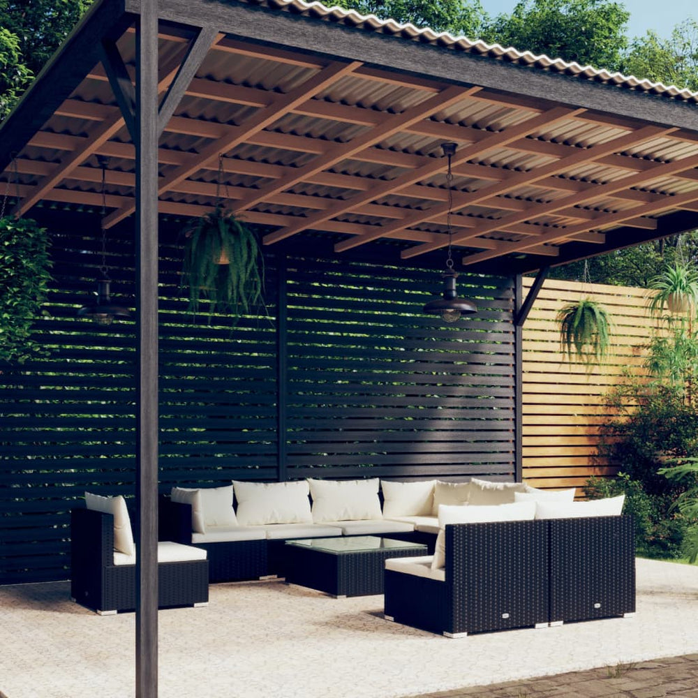 vidaXL 10-piece Garden Lounge Set with Cushions Poly Rattan Black