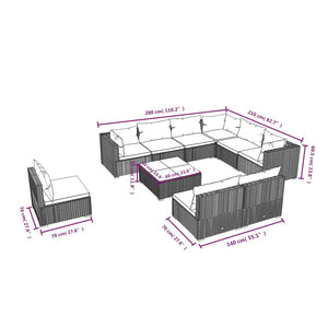 vidaXL 10-piece Garden Lounge Set with Cushions Poly Rattan Black