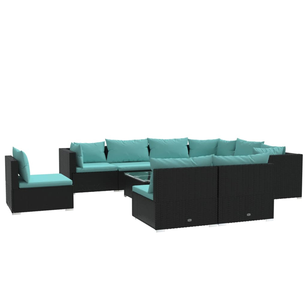 vidaXL 10-piece Garden Lounge Set with Cushions Poly Rattan Black