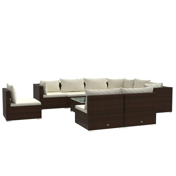 vidaXL 10-Piece Garden Lounge Set with Cushions Poly Rattan Brown