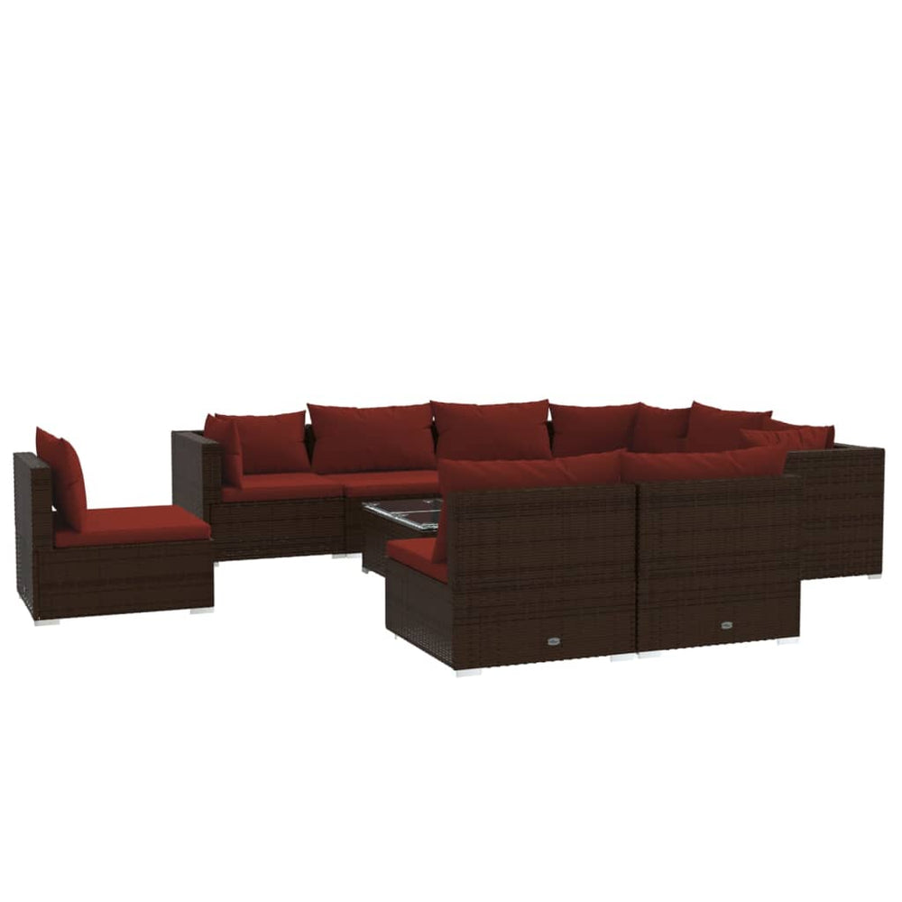 vidaXL 10-Piece Garden Lounge Set with Cushions Poly Rattan Brown