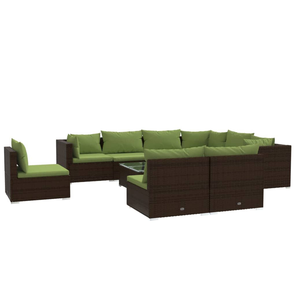 vidaXL 10-Piece Garden Lounge Set with Cushions Poly Rattan Brown