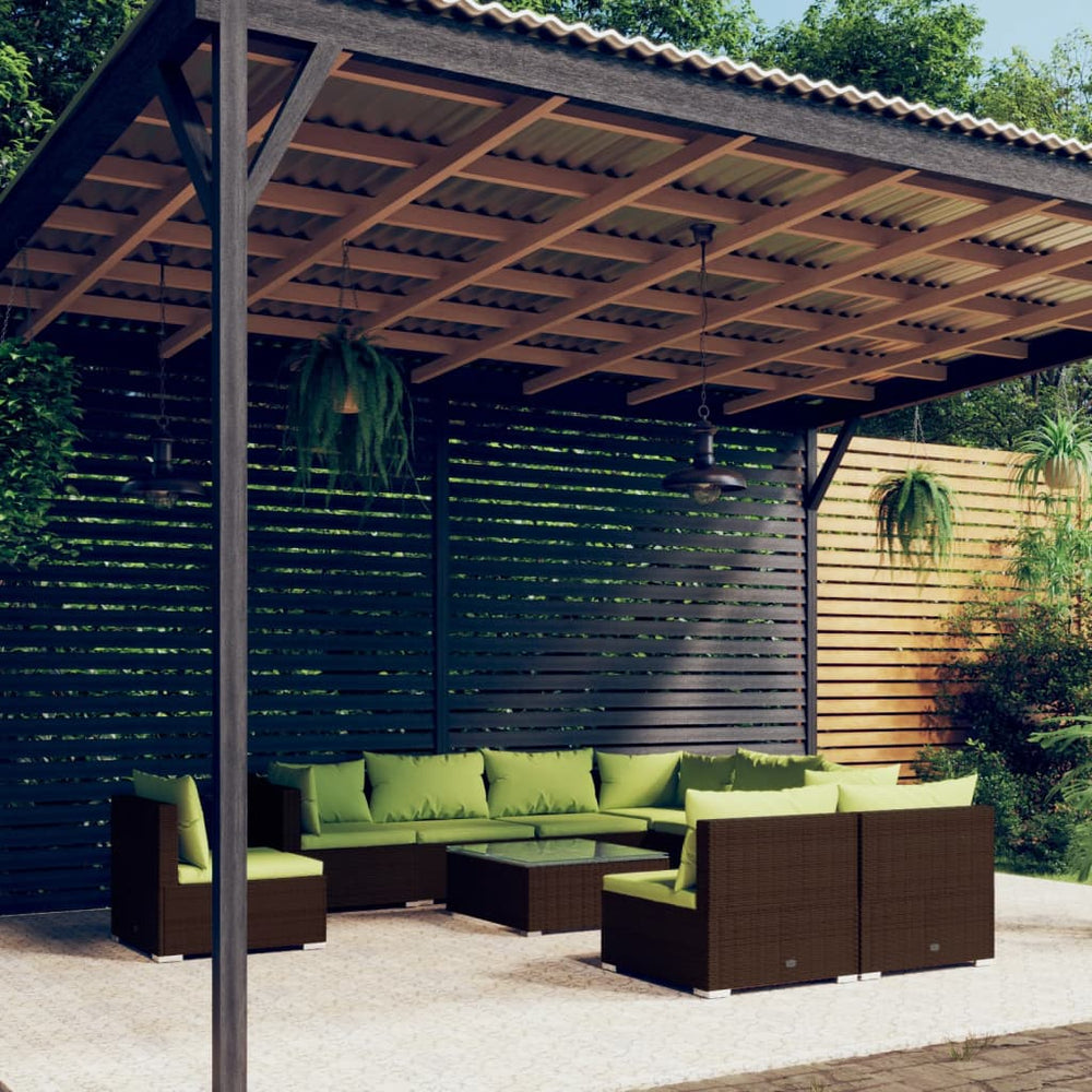 vidaXL 10-Piece Garden Lounge Set with Cushions Poly Rattan Brown