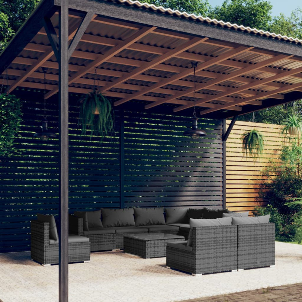vidaXL 10-piece Garden Lounge Set with Cushions Poly Rattan Grey