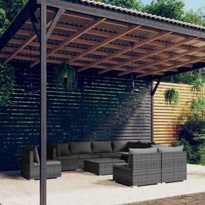 vidaXL 10-piece Garden Lounge Set with Cushions Poly Rattan Grey