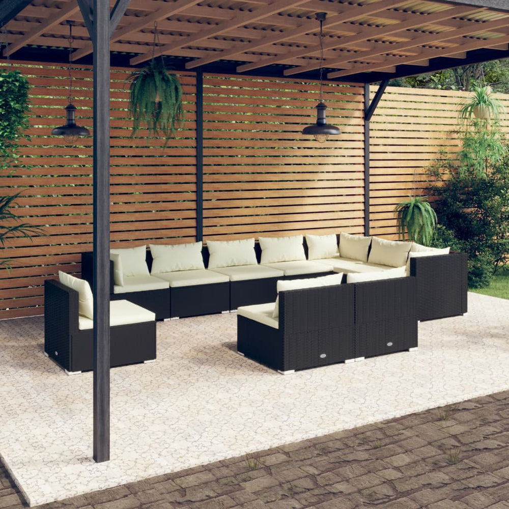 vidaXL 10-piece Garden Lounge Set with Cushions Poly Rattan Black