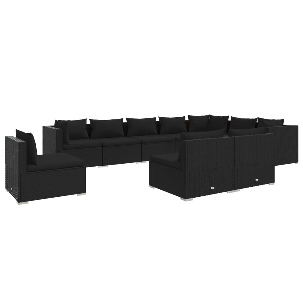 vidaXL 10-piece Garden Lounge Set with Cushions Poly Rattan Black