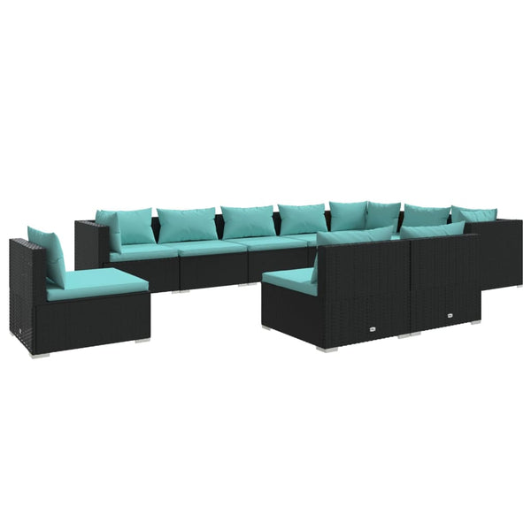 vidaXL 10-piece Garden Lounge Set with Cushions Poly Rattan Black