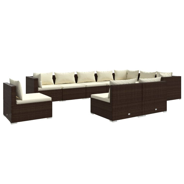 vidaXL 10-Piece Garden Lounge Set with Cushions Poly Rattan Brown