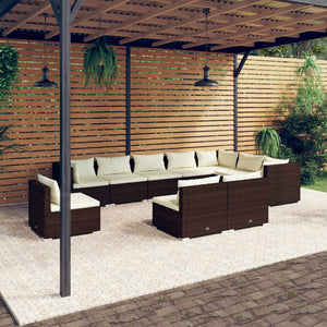 vidaXL 10-Piece Garden Lounge Set with Cushions Poly Rattan Brown