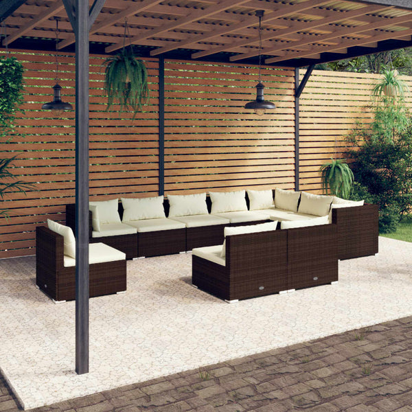 vidaXL 10-Piece Garden Lounge Set with Cushions Poly Rattan Brown