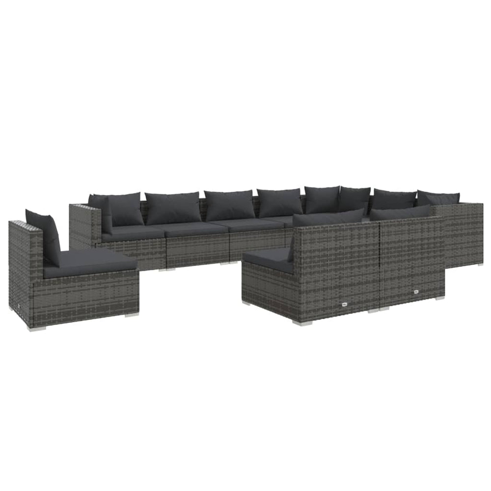 vidaXL 10-piece Garden Lounge Set with Cushions Poly Rattan Grey