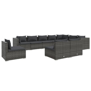 vidaXL 10-piece Garden Lounge Set with Cushions Poly Rattan Grey