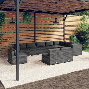 vidaXL 10-piece Garden Lounge Set with Cushions Poly Rattan Grey