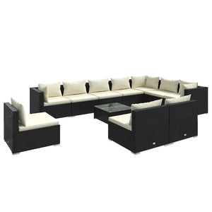 vidaXL 11-Piece Garden Lounge Set with Cushions Poly Rattan Black