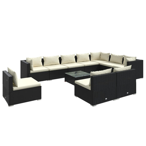 vidaXL 11-Piece Garden Lounge Set with Cushions Poly Rattan Black