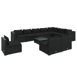 vidaXL 11-Piece Garden Lounge Set with Cushions Poly Rattan Black