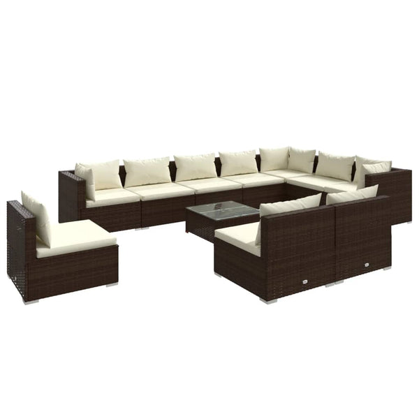 vidaXL 11-piece Garden Lounge Set with Cushions Poly Rattan Brown