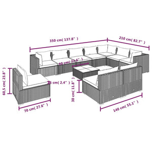 vidaXL 11-piece Garden Lounge Set with Cushions Poly Rattan Brown