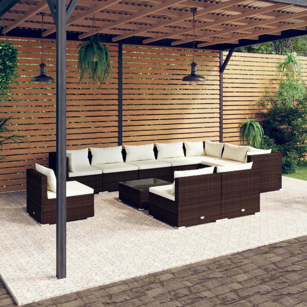 vidaXL 11-piece Garden Lounge Set with Cushions Poly Rattan Brown