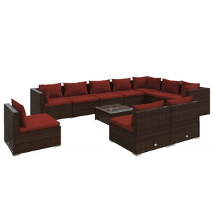 vidaXL 11-piece Garden Lounge Set with Cushions Poly Rattan Brown