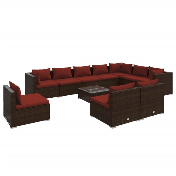 vidaXL 11-piece Garden Lounge Set with Cushions Poly Rattan Brown