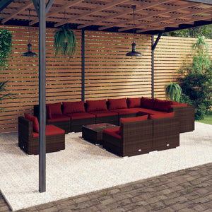 vidaXL 11-piece Garden Lounge Set with Cushions Poly Rattan Brown