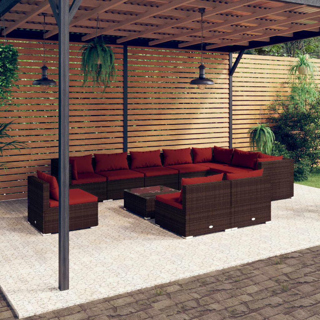 vidaXL 11-piece Garden Lounge Set with Cushions Poly Rattan Brown