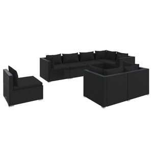 vidaXL 8-piece Garden Lounge Set with Cushions Poly Rattan Black