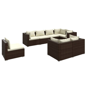 vidaXL 8-Piece Garden Lounge Set with Cushions Poly Rattan Brown