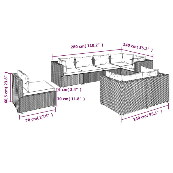 vidaXL 8-Piece Garden Lounge Set with Cushions Poly Rattan Brown