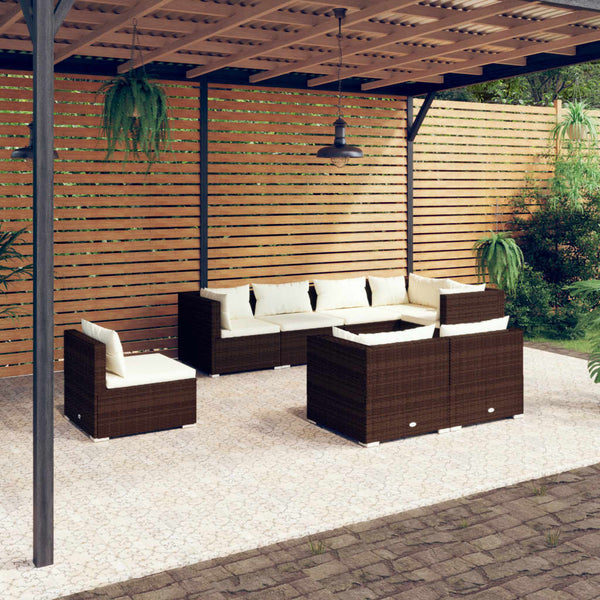 vidaXL 8-Piece Garden Lounge Set with Cushions Poly Rattan Brown