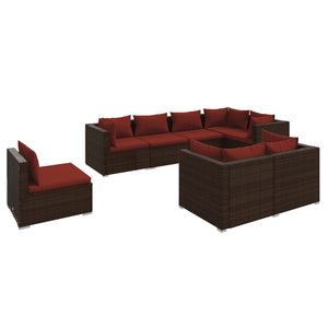 vidaXL 8-Piece Garden Lounge Set with Cushions Poly Rattan Brown