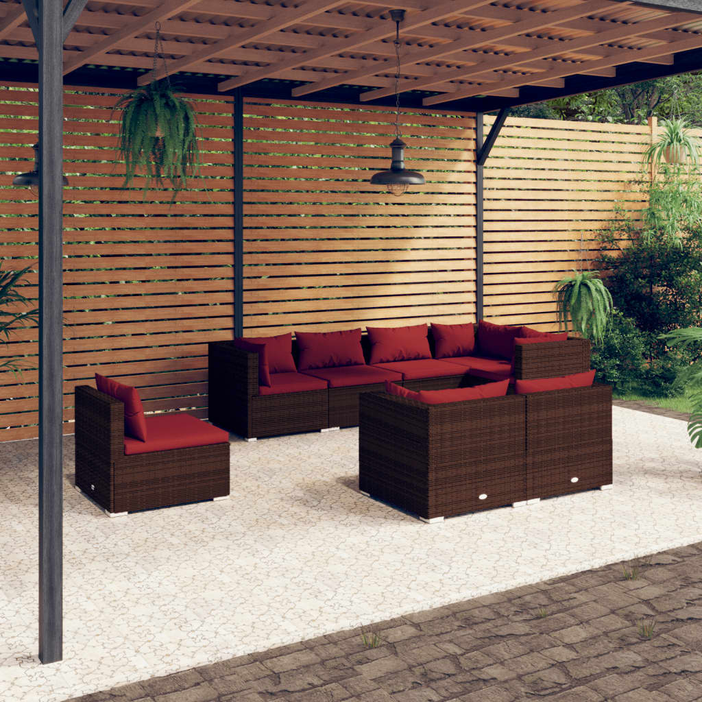 vidaXL 8-Piece Garden Lounge Set with Cushions Poly Rattan Brown