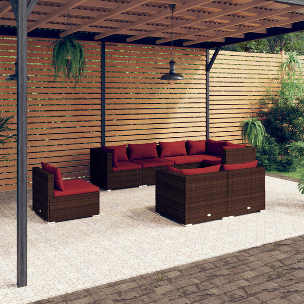 vidaXL 8-Piece Garden Lounge Set with Cushions Poly Rattan Brown