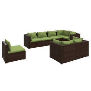 vidaXL 8-Piece Garden Lounge Set with Cushions Poly Rattan Brown