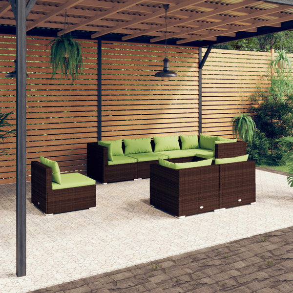 vidaXL 8-Piece Garden Lounge Set with Cushions Poly Rattan Brown