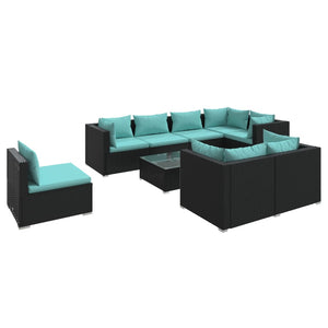vidaXL 9-piece Garden Lounge Set with Cushions Poly Rattan Black