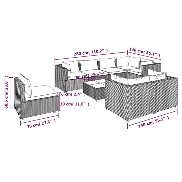 vidaXL 9-piece Garden Lounge Set with Cushions Poly Rattan Black