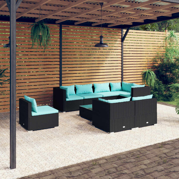 vidaXL 9-piece Garden Lounge Set with Cushions Poly Rattan Black